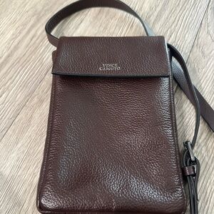 Vince Camuto Dark Brown Leather Small Crossbody Organizer Purse